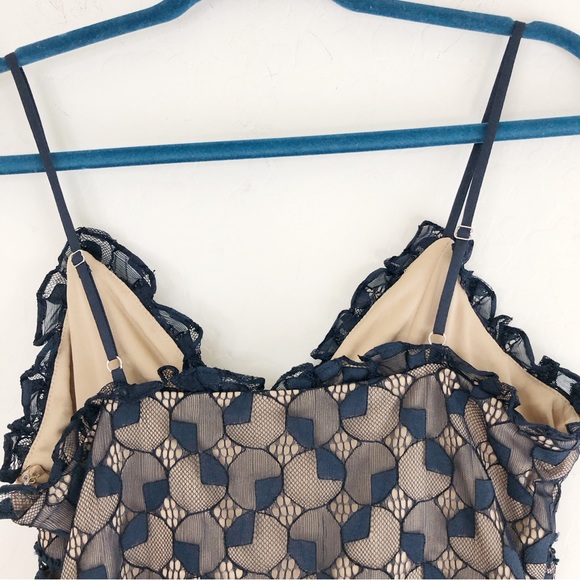 J.O.A Navy Blue Nude Lace Tiered Skirt Dress size Small - Picture 8 of 10